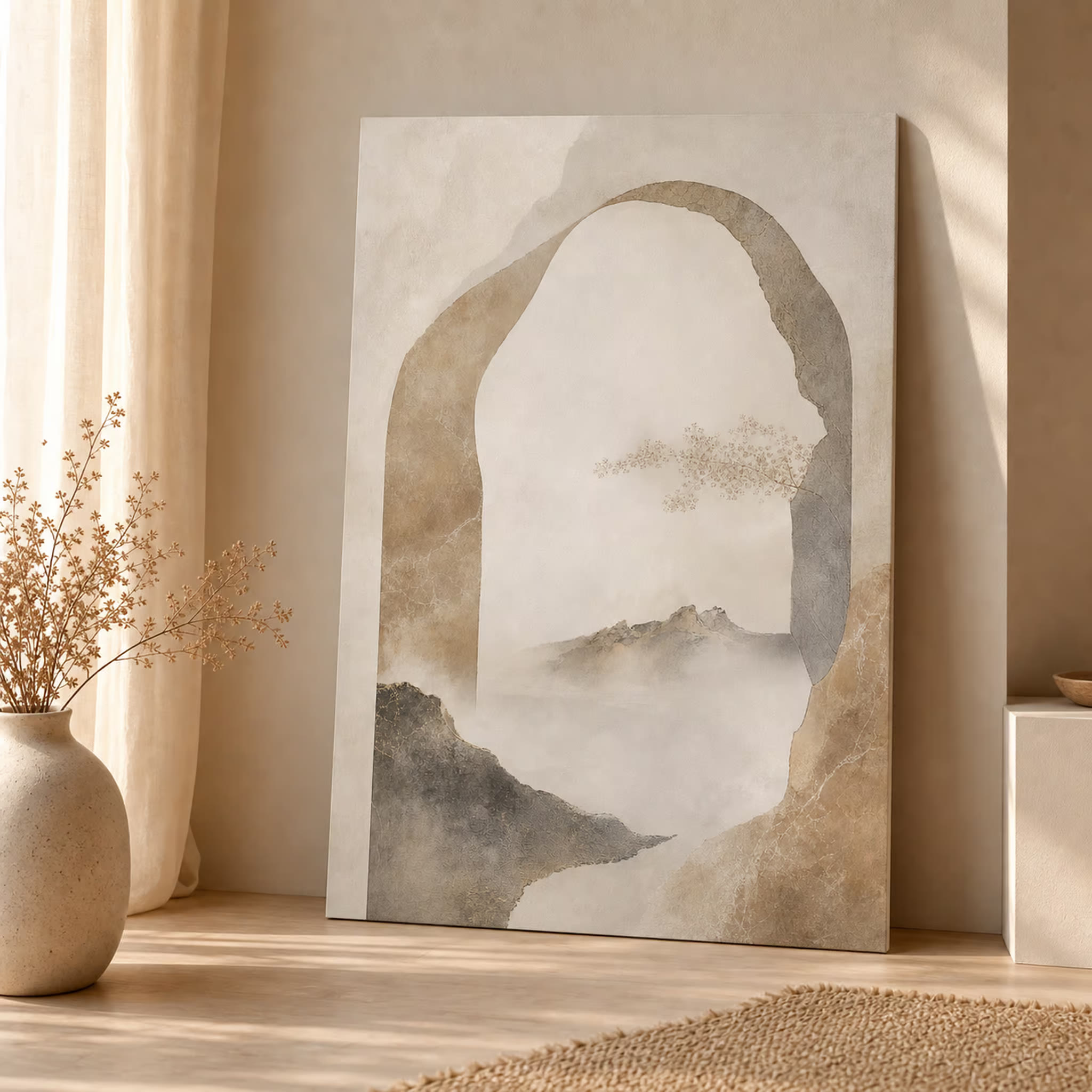 Minimal abstract arch printable wall art in a warm neutral product mockup