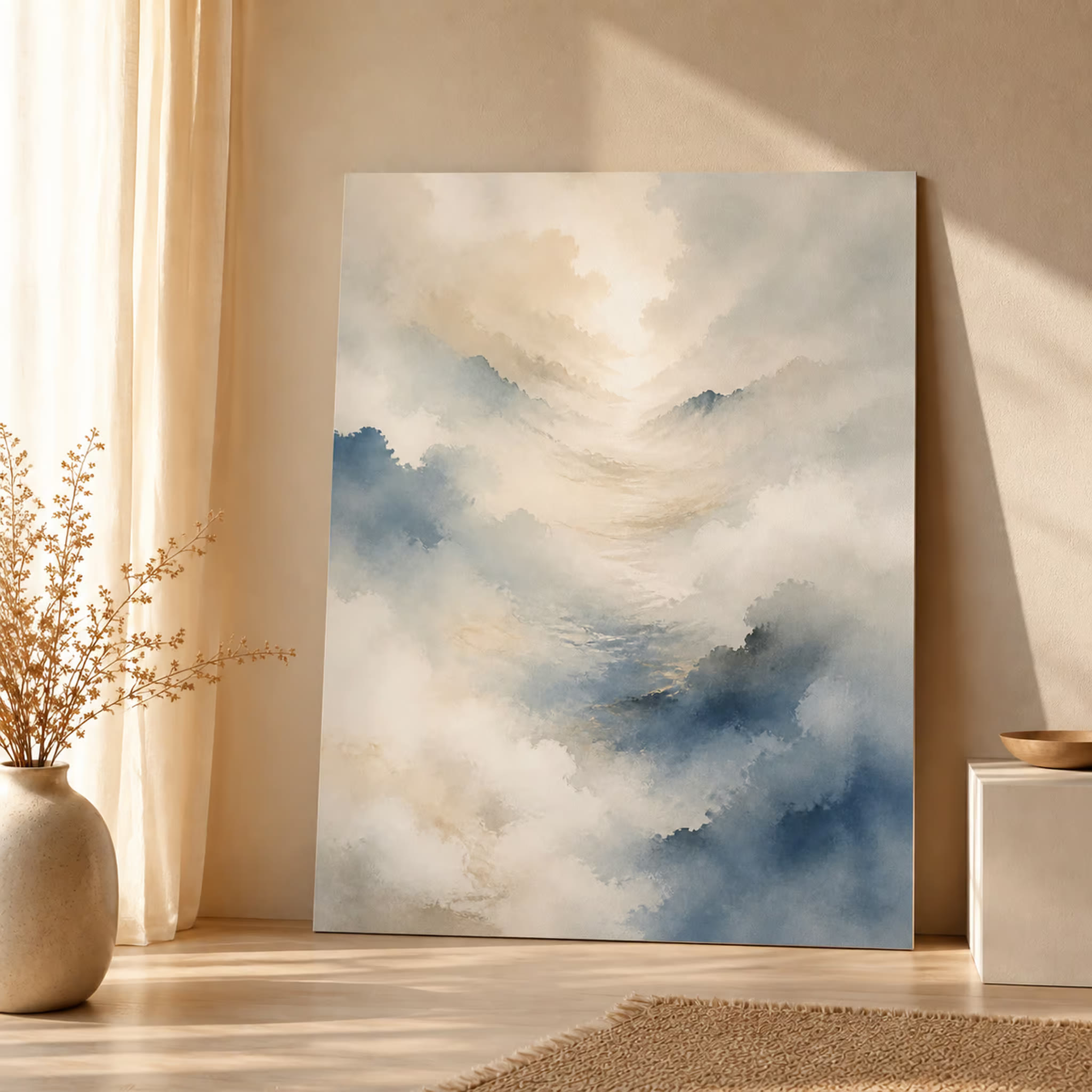 Abstract cloud landscape printable wall art shown in a square product mockup